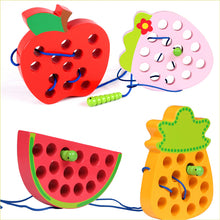 Load image into Gallery viewer, Caterpillar Eating Fruit Large Wooden Threading Puzzle