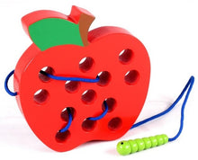 Load image into Gallery viewer, Caterpillar Eating Fruit Large Wooden Threading Puzzle