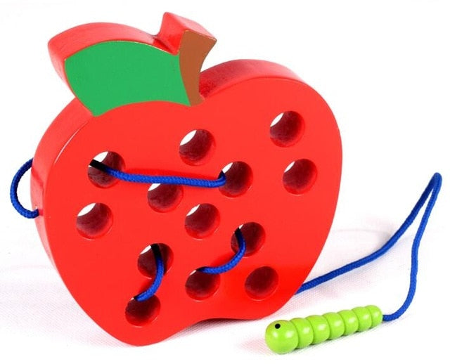 Caterpillar Eating Fruit Large Wooden Threading Puzzle