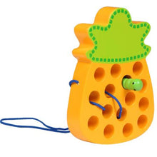 Load image into Gallery viewer, Caterpillar Eating Fruit Large Wooden Threading Puzzle