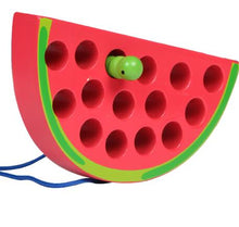 Load image into Gallery viewer, Caterpillar Eating Fruit Large Wooden Threading Puzzle