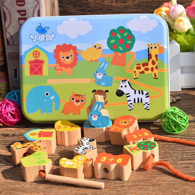 Cartoon String Threading Wooden Beads Toys