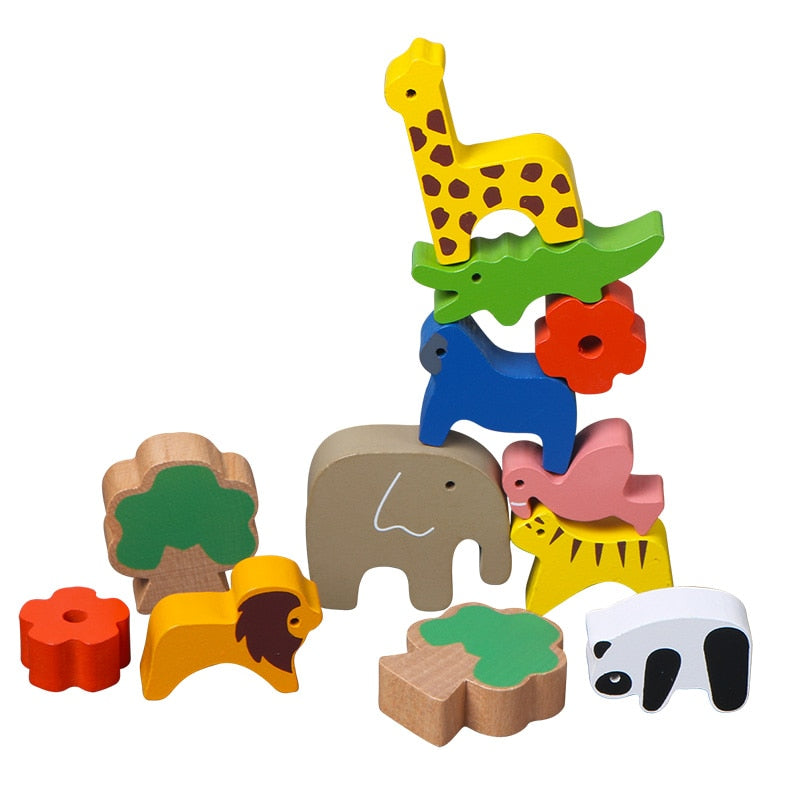Wooden Toys Forest Animal Seesaw Wood Balance Blocks Wooden Jenga Blocks